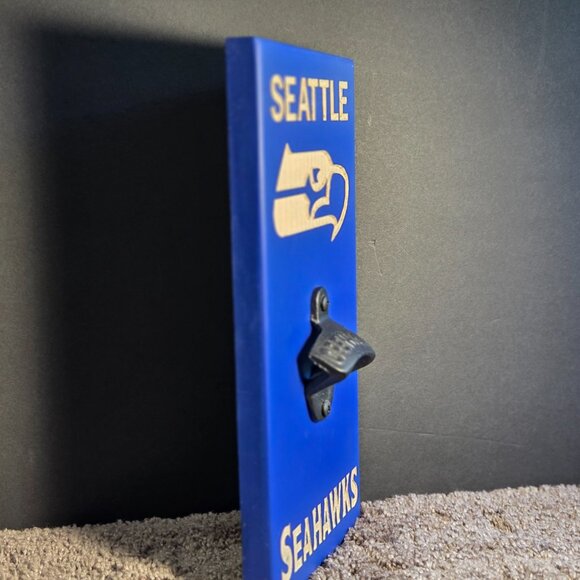 Seattle Seahawks Handcrafted Wood Mounted Bottle Opener - Picture 4 of 7